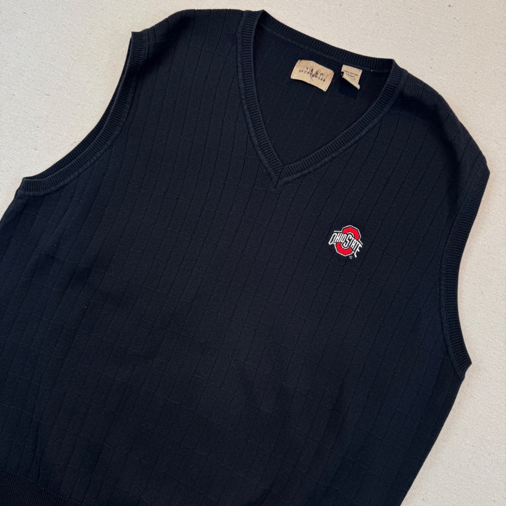 Vesi Sportswear XL Sweater Vest Mens Black Ohio State Buckeyes Grid Knit V-Neck